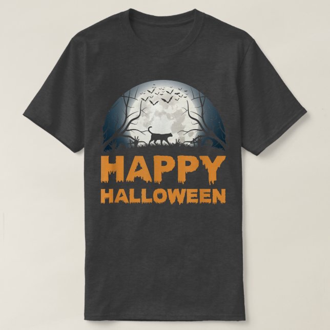 Kattdesign T-Shirt för Womens Scary Halloween måne (Design framsida)