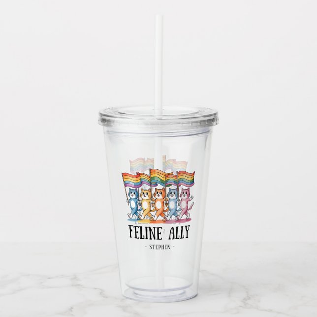 Kattdjur Ally - Pridet Rainbow Cat LGBTQ Take Away Mugg (Framsida)