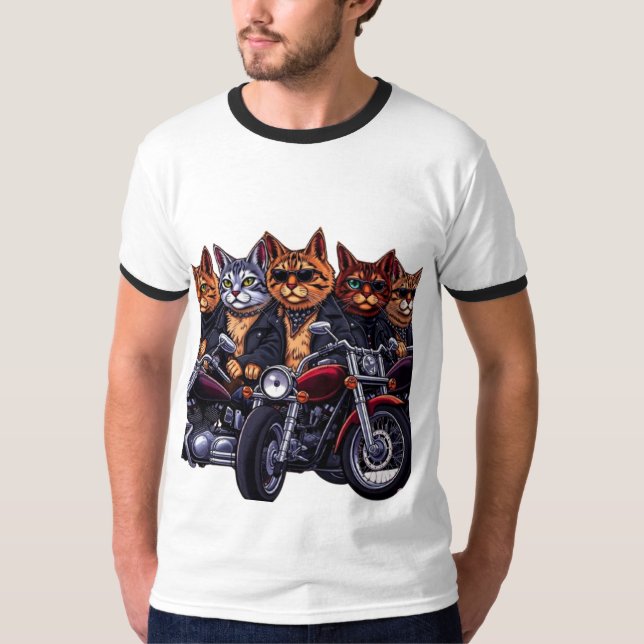 Kattdjur Biker Gang T Shirt (Framsida)