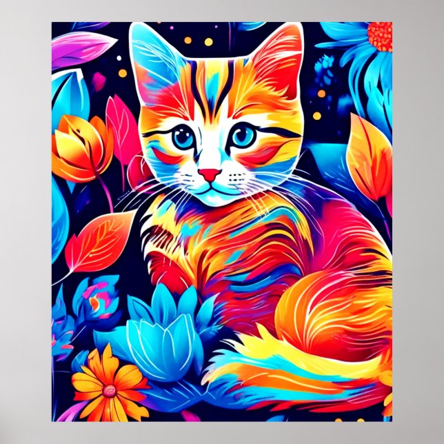 Kattdjur Blommigt Fantasy Poster (Framsidan)