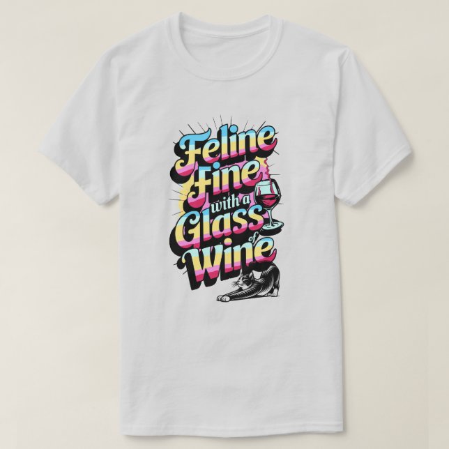 Kattdjur Bra med ett glas Vin Cat T-Shirt (Design framsida)
