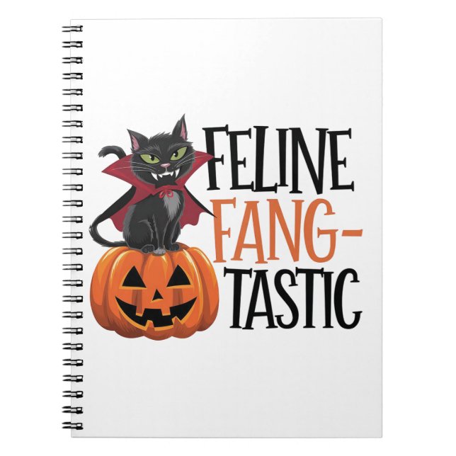 Kattdjur Fang-tastic Halloween Vampire Cat Design Anteckningsbok (Framsidan)