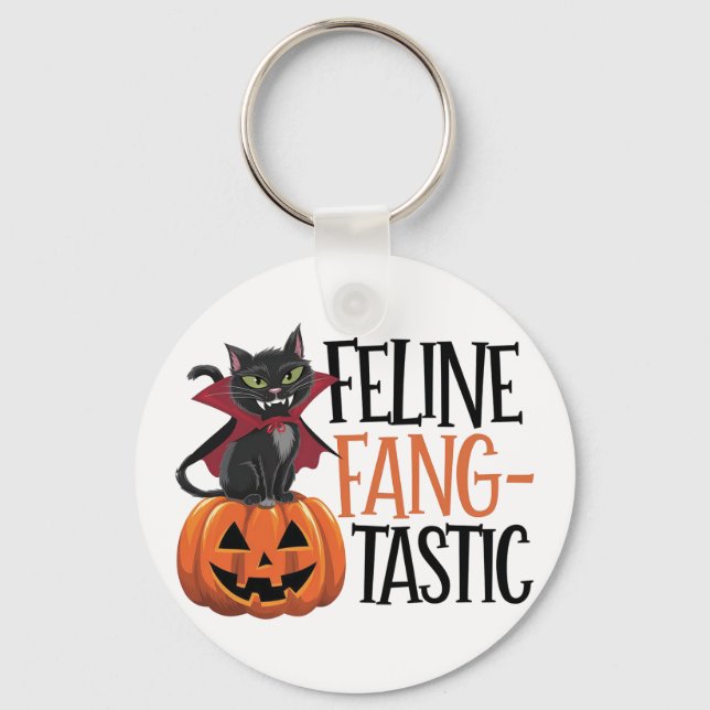 Kattdjur Fang-tastic Halloween Vampire Cat Design Nyckelring (Framsida)