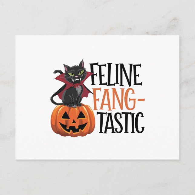 Kattdjur Fang-tastic Halloween Vampire Cat Design Vykort (Framsida)