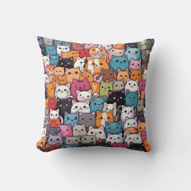 Kattdjur Fantasy: Cute Anime Cats Galore Kudde (Framsida)