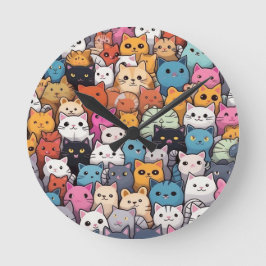 Kattdjur Fantasy: Cute Anime Cats Galore Rund Klocka