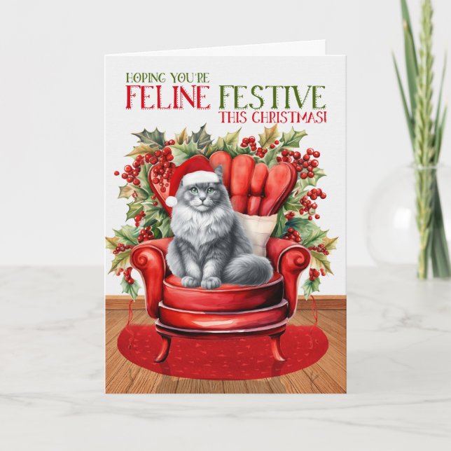 KATTDJUR för grått och vit julklapp Helgkort (Framsida)