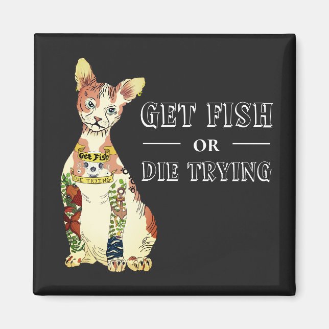 Kattdjur för Ljuny Black Thug Sphynx Cat Tatto Magnet (Framsidan)