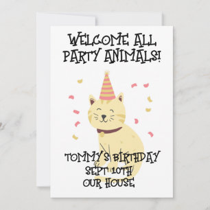 KATTDJUR FRÅN PARTY, BIRTHDAY KIDS PARTY INVITATIO INBJUDNINGAR