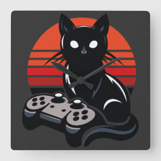 Kattdjur Gamer: Pawsome Controller Chronicles Fyrkantig Klocka