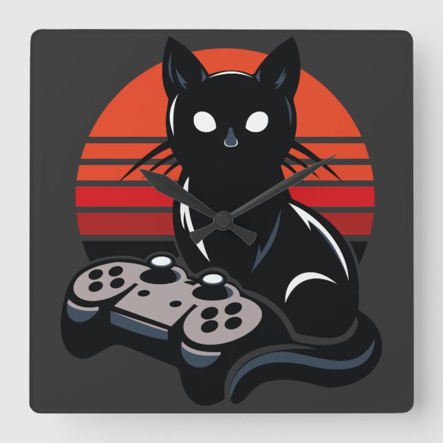 Kattdjur Gamer: Pawsome Controller Chronicles Fyrkantig Klocka (Framsida)