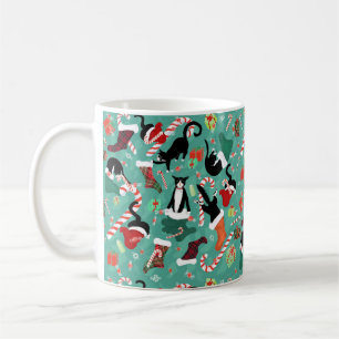 Kattdjur, julstrumpor kaffemugg
