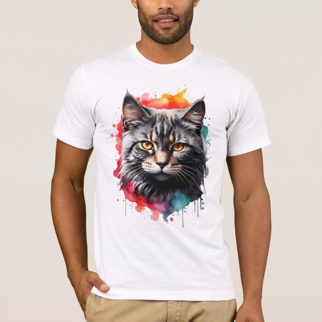 Kattdjur Kattunge Grått Tiger Stripe Cat Watercolo T Shirt (Framsida)