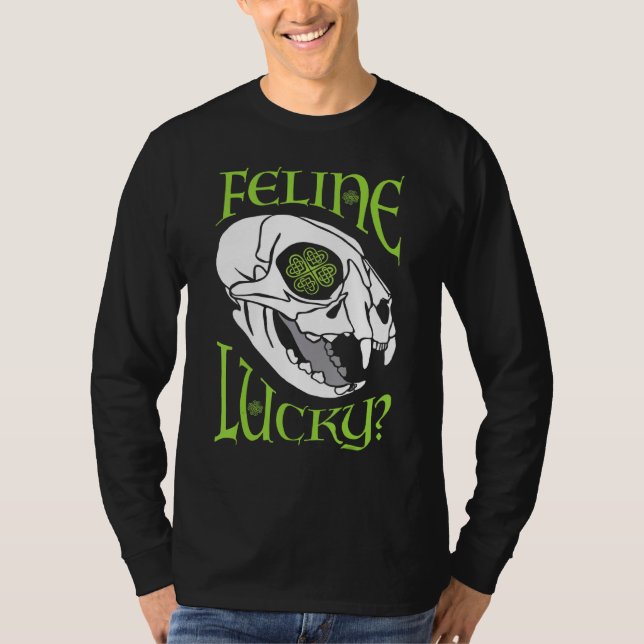 Kattdjur Lucky Cat Skull Goth St Patrick S Day Cel T Shirt (Framsida)