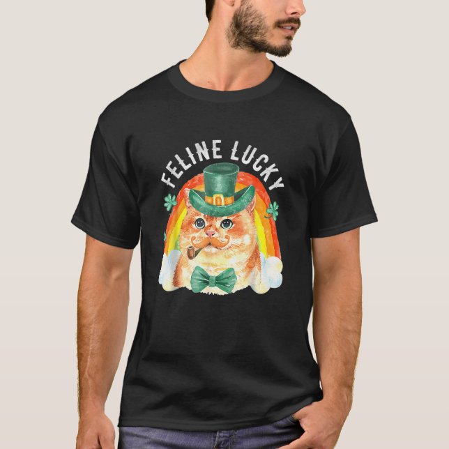 Kattdjur Lucky Funny Leprechaun Cat Rainbow St. Pa T Shirt (Framsida)