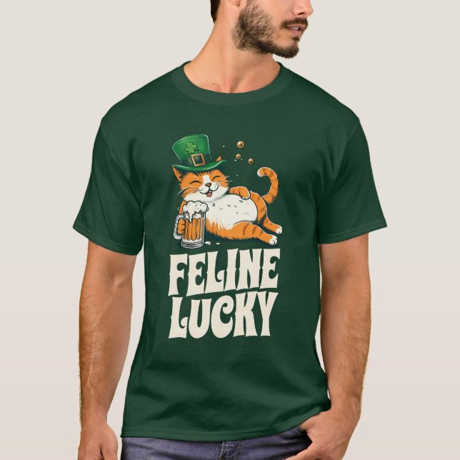 Kattdjur Lucky St. Patricks Day Irish Cat T Shirt (Framsida)