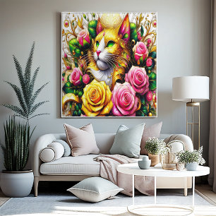 Kattdjur mitt i en brant Blommigt Bloom 16 x 12 Poster