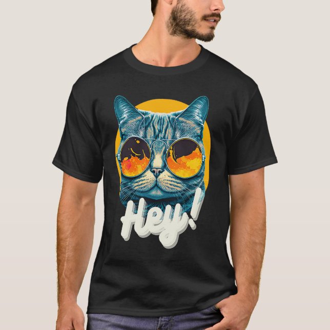 Kattdjur Mode, Cat Wearing Sunglass T Shirt (Framsida)