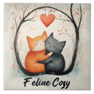 Kattdjur Mysigt Snuggly Cats Kitten Kärlek Art Kakelplatta