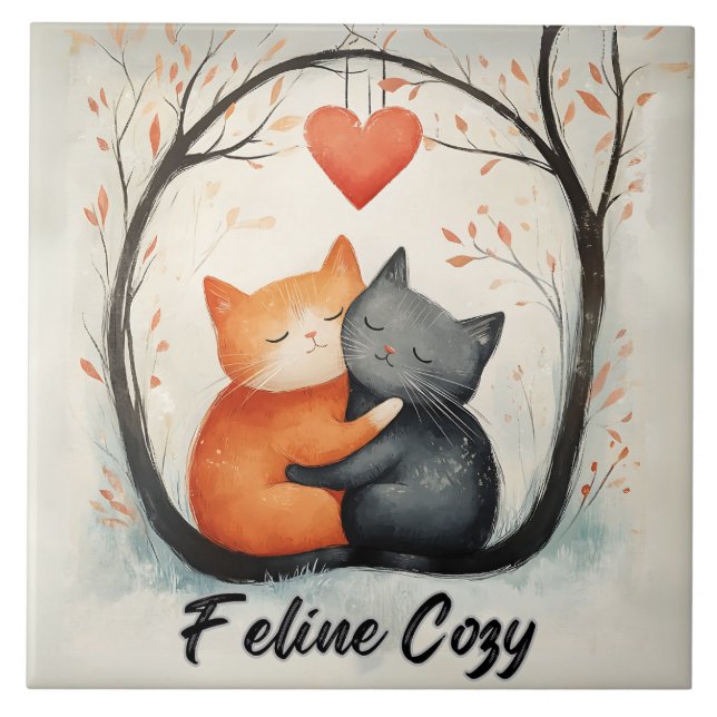 Kattdjur Mysigt Snuggly Cats Kitten Kärlek Art Kakelplatta (Framsidan)