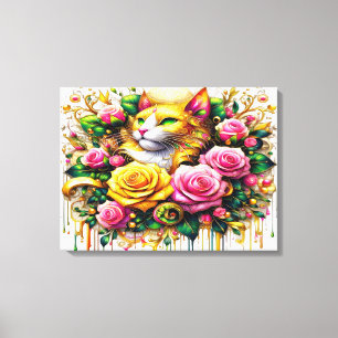 Kattdjur nära en brant Blommigt Bloom 24x18 Canvastryck