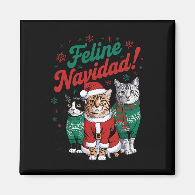 Kattdjur Navidad Funny Kat jul Helgdag Julafton Sa Magnet (Framsidan)