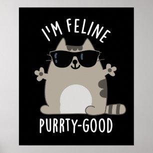 Kattdjur Purr-ty Bra Funny Cat Pun Mörk BG Poster