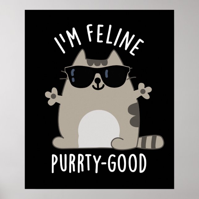 Kattdjur Purr-ty Bra Funny Cat Pun Mörk BG Poster (Framsidan)