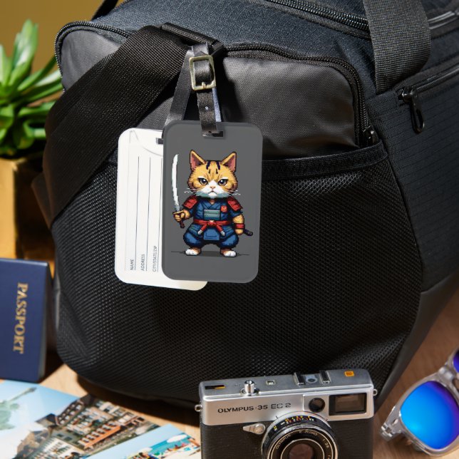 Kattdjur Samurai Warrior Bagagebricka (Framsida & Baksida)