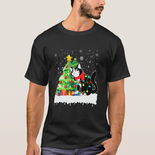 Kattdjur som bär julgran hatt Claus T Shirt (Framsida)