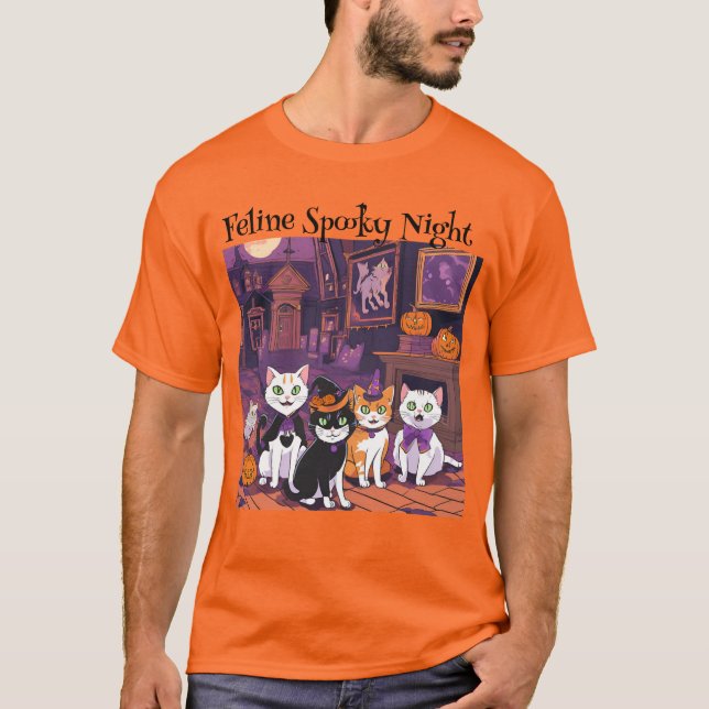 Kattdjur Spooky Night T Shirt (Framsida)
