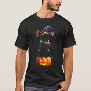 Kattdjur Spooky Witchy Cat på Pumpkin T Shirt