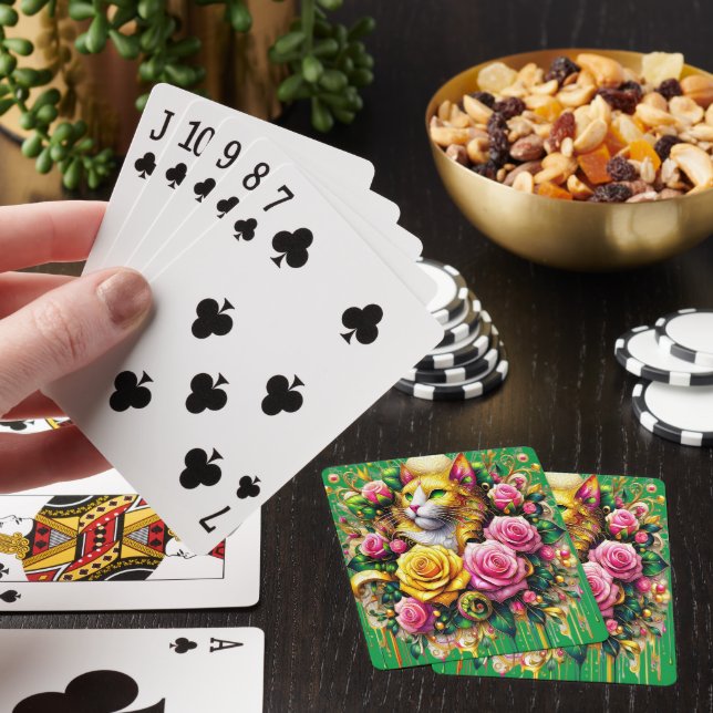 Kattdjur vid blobom av kraftig Blommigt Casinokort (På plats)