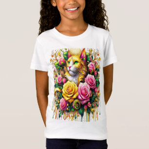 Kattdjur vid blobom av kraftig Blommigt T Shirt