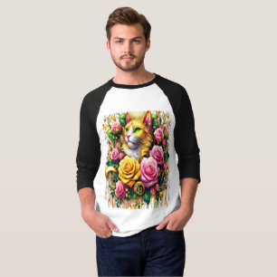 Kattdjur vid blobom av kraftig Blommigt T Shirt