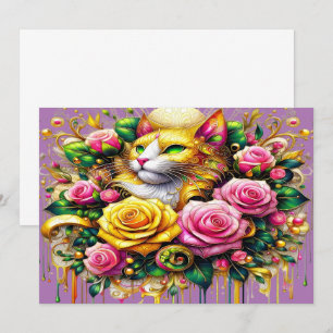 Kattdjur vid blobom av kraftig Blommigt Tack Kort