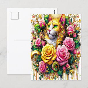 Kattdjur vid blobom av kraftig Blommigt Vykort