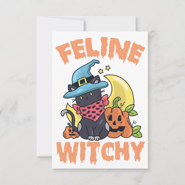 Kattdjur Witchy Funny Spooky Halloween Cat Kitten Spara Datumet (Framsida)