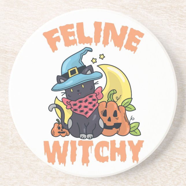 Kattdjur Witchy Funny Spooky Halloween Cat Kitten Underlägg (Framsidan)
