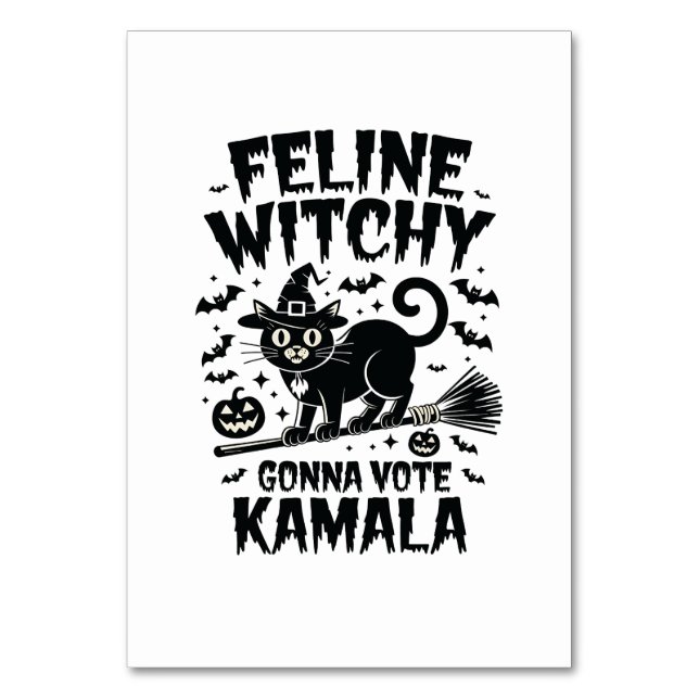 Kattdjur Witchy Gonna Vote Kamala Halloween Bordsnummer (Framsidan)