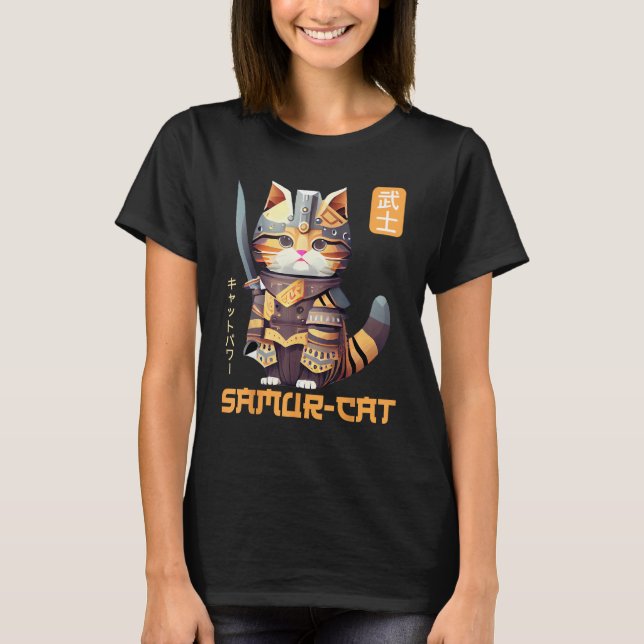 Kattdjur World Domination Samurai Kattunge tar öve T Shirt (Framsida)