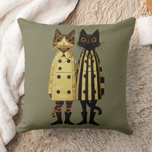 Kattdjuren mode - Quirky Cat in Jacka & Boots Kudde (Filt)