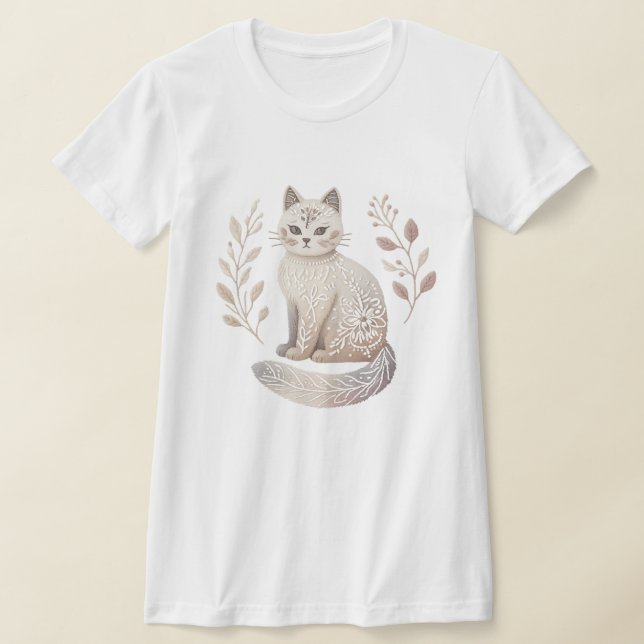 Kattdjuret Art Boho Chic Cat med minimal Blommigt T Shirt (Laydown)