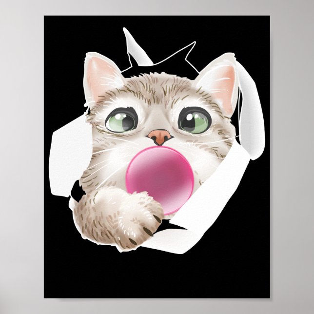 Kattdjuret Cat Bubble Gum Cute Poster (Framsidan)