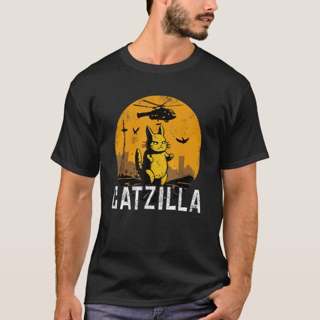 Kattdjuret Catzilla Cat Parody Kitten Tomcat Kattu T Shirt (Framsida)