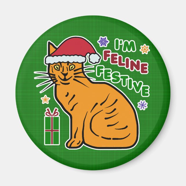 Kattdjuret Festive Helgdag Pun Magnet (Framsidan)
