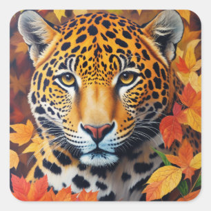 Kattdjuret Jaguar Autumn målning Fyrkantigt Klistermärke