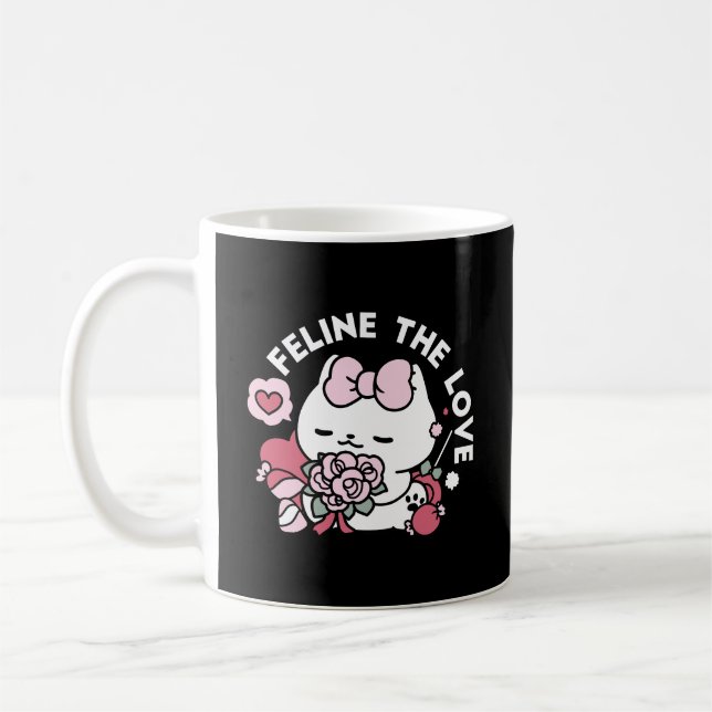 Kattdjuret Kärlek - Cute Valentines kattdesign Kaffemugg (Vänster)