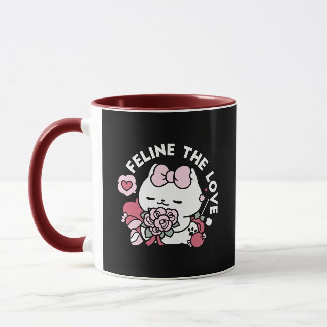 Kattdjuret Kärlek - Cute Valentines kattdesign Mugg (Vänster)