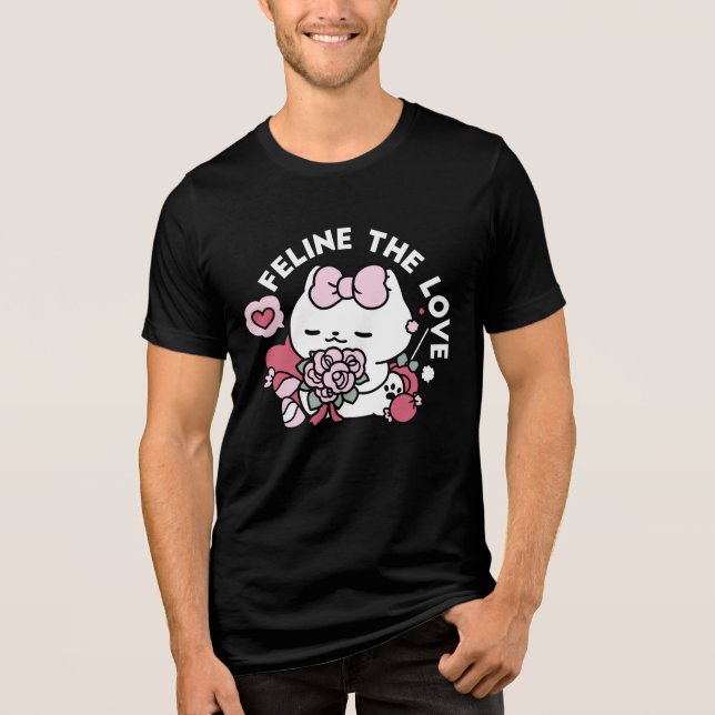 Kattdjuret Kärlek - Cute Valentines kattdesign T Shirt (Framsida)
